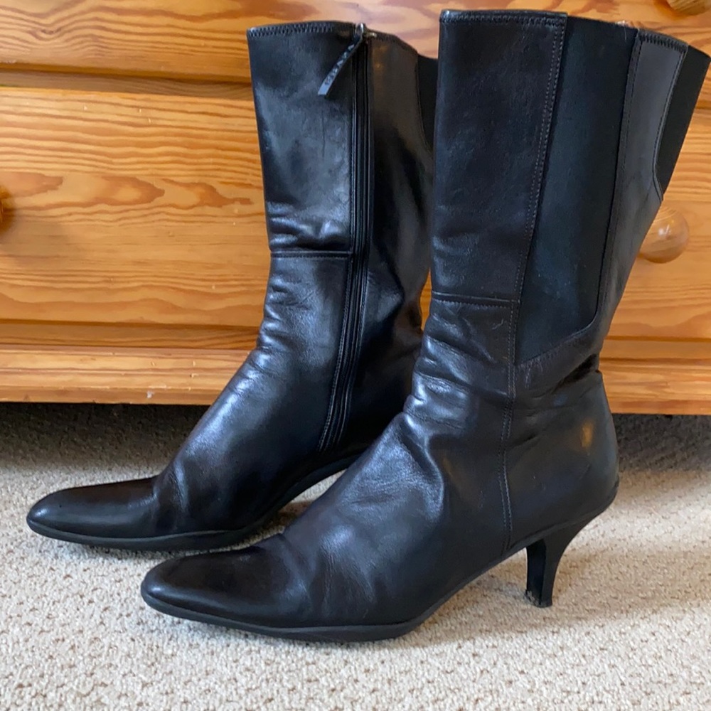 PRADA Black Leather Pointed Heel Boots US 10